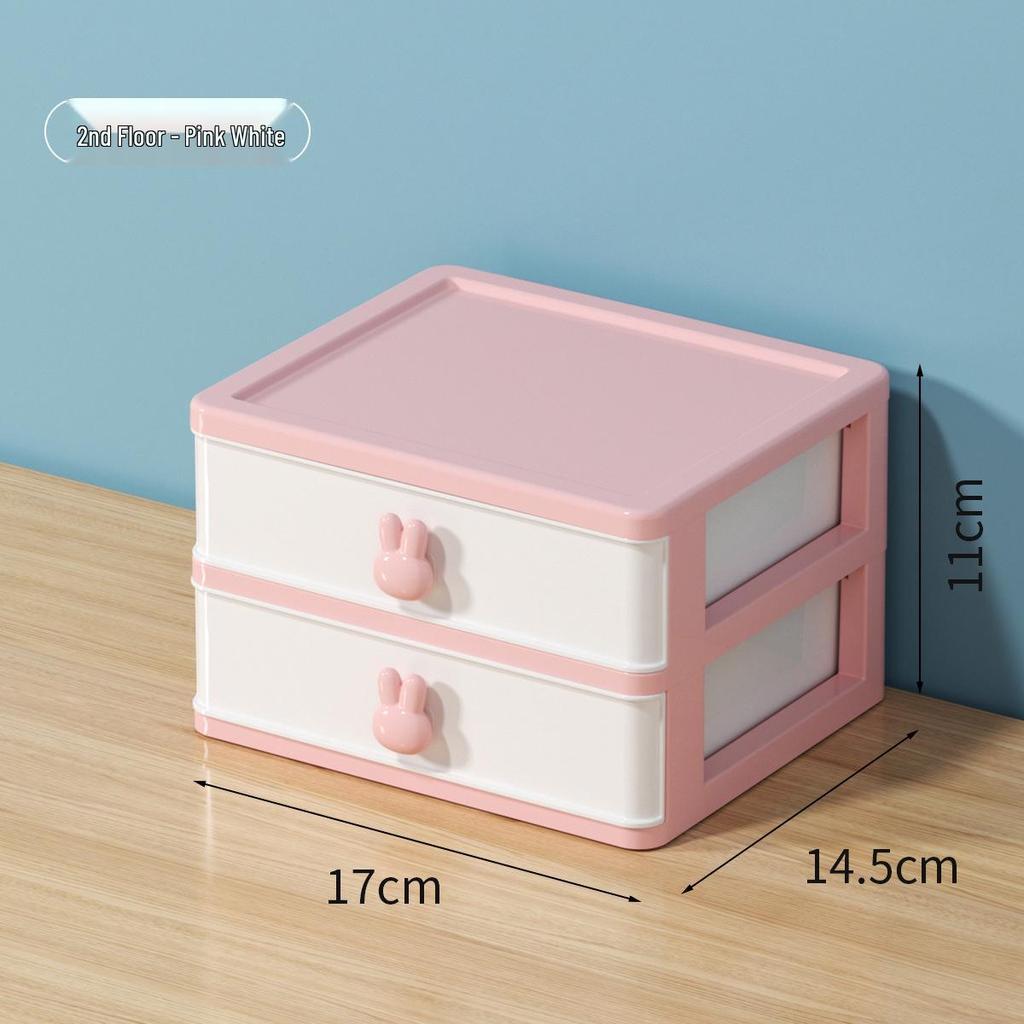 Cartoon Rabbit Transparent Mini Desk Storage Box with Drawers
