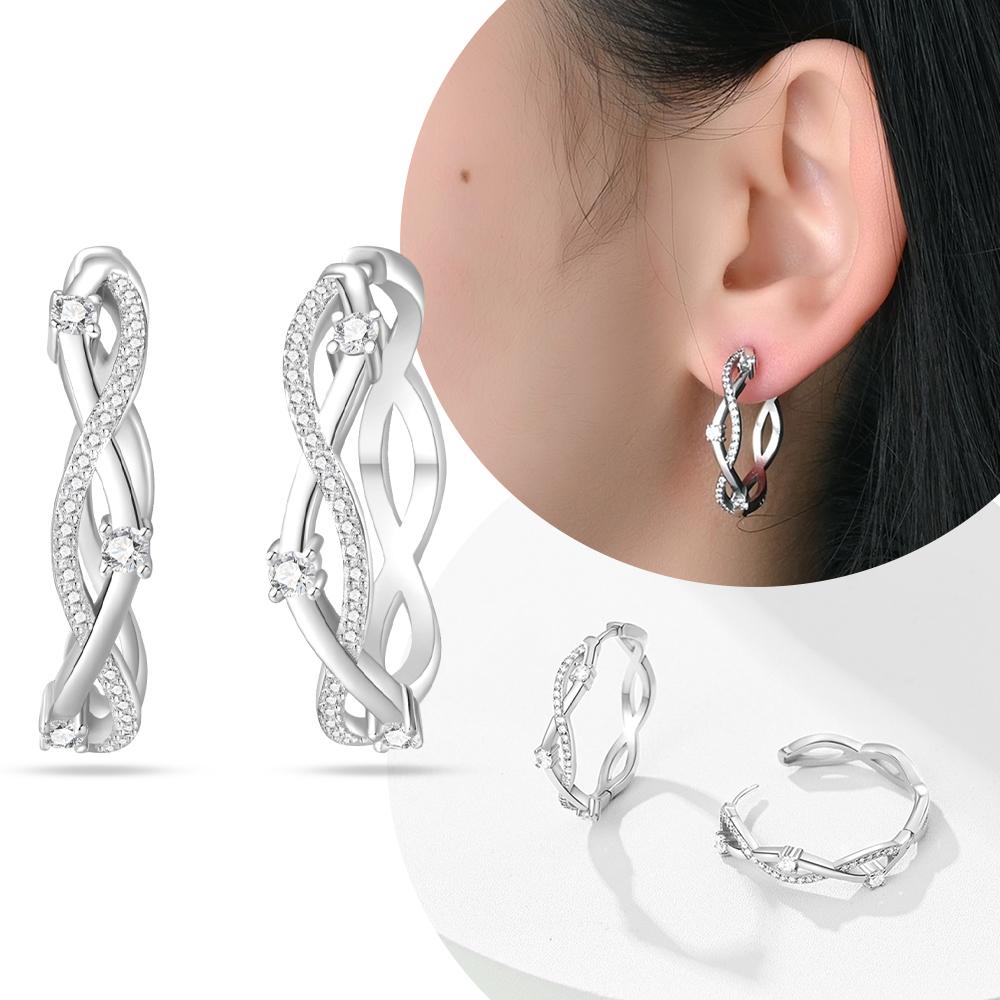 New In Geometry Wound Ear Loops 925 Silver White Zircon Earrings Jewelry Women Earrings Girlfriend Anniversary Gift