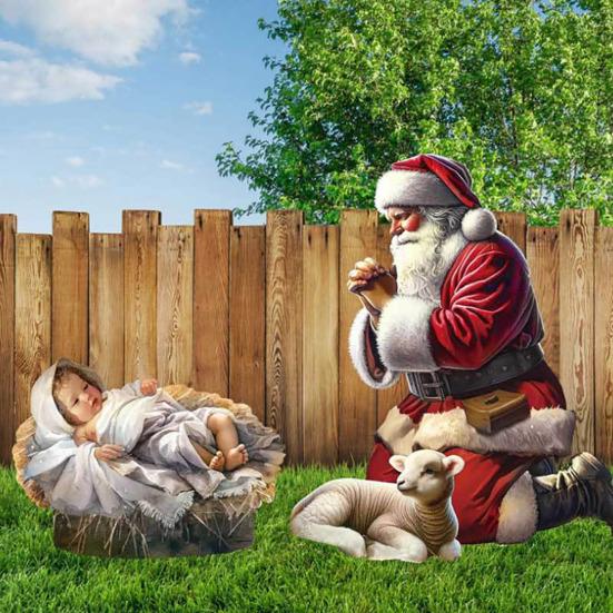 1 Set Nativity Scene Garden Stakes Christmas Outdoor Santa Baby Jesus Decorations Holy Family Yard Art Stakes with Lights for Front Yard Lawn