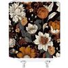 Black Boho Floral Shower Curtain Vintage Colorful Abstract Botanical Mid Century Modern Aesthetic Retro Fabric Bathroom Curtain with Hook