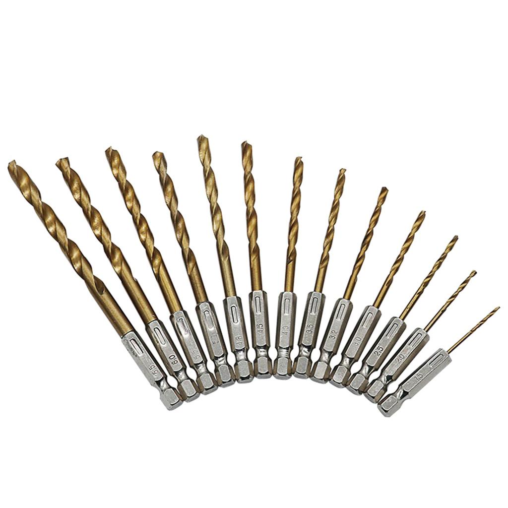 13PCS/SET 1.5-6.5MM HSS High Speed Steel for Titanium Coated 1/4 Hex Shank Drill