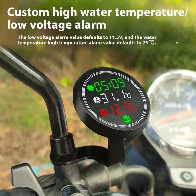 12V Motorcycle Voltmeter Voltage Gauge With Temperature Monitoring USB Type C Charging And Time Display