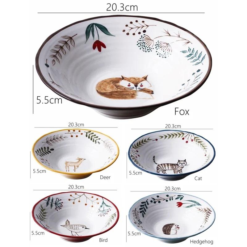 8 inch Ceramic Bowl Noodle Bowl Forest Animal Design Large Creative Restaurant Household Flower