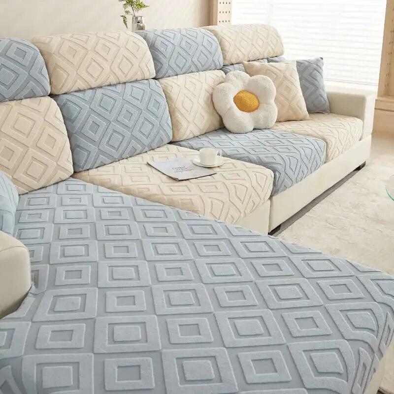 Jacquard-Sofabezüge aus elastischem Polarfleece, 1/2/3/4-Sitzer, L-förmiger Eckcouch-Schonbezug, Schnittsofa-Matratze