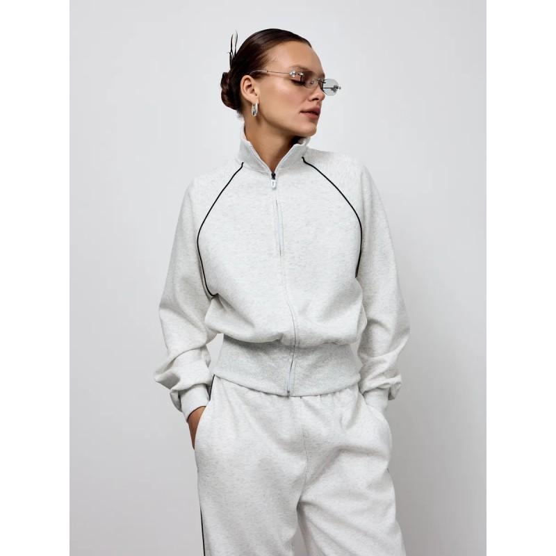 Womens Casual Commute Outfit Long Sleeve Zip Cardigan Loose Pants Set