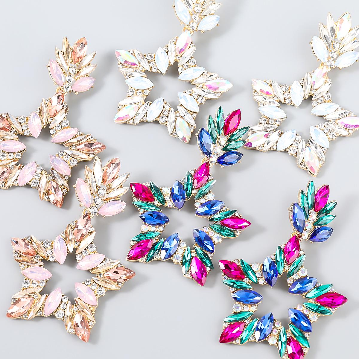 

Exaggerated Rhinestone Star Earrings - Sparkling Alloy for Parties
