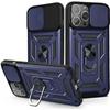 Coque de protection - Incassable - pour iPhone 13 Pro Max - Bleu Foncé - Support flexible - 2 Verres Trempés