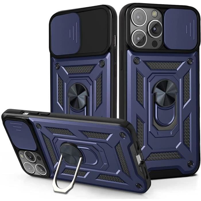 Coque de protection - Incassable - pour iPhone 13 Pro Max - Bleu Foncé - Support flexible - 2 Verres Trempés