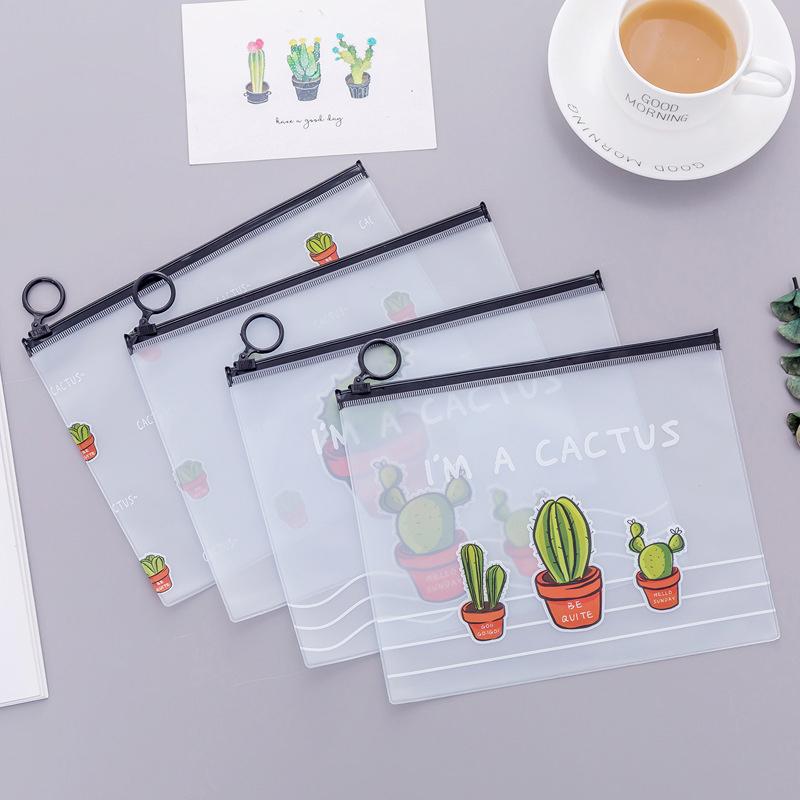Cactus Zipper Transparent PVC  File Folder Document Filing Bag Traveler's Diary Accessory Tickets Cards Storage Bag