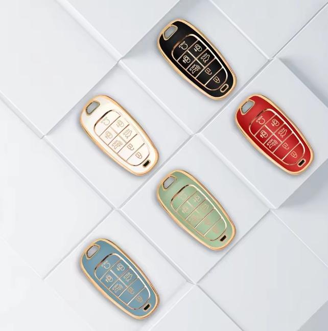 4/5/6/7 Buttons Gold Edge TPU Remote Key Fob Case Cover for 2020-2021 Hyundai Sonata Nexo DN8 Santa Fe TM Tucson NX4 Staria Ioniq