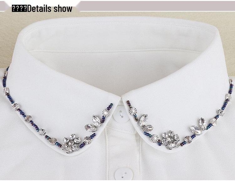 Korean Style Women's Blue Beaded Floral Decorative Collar Sweater