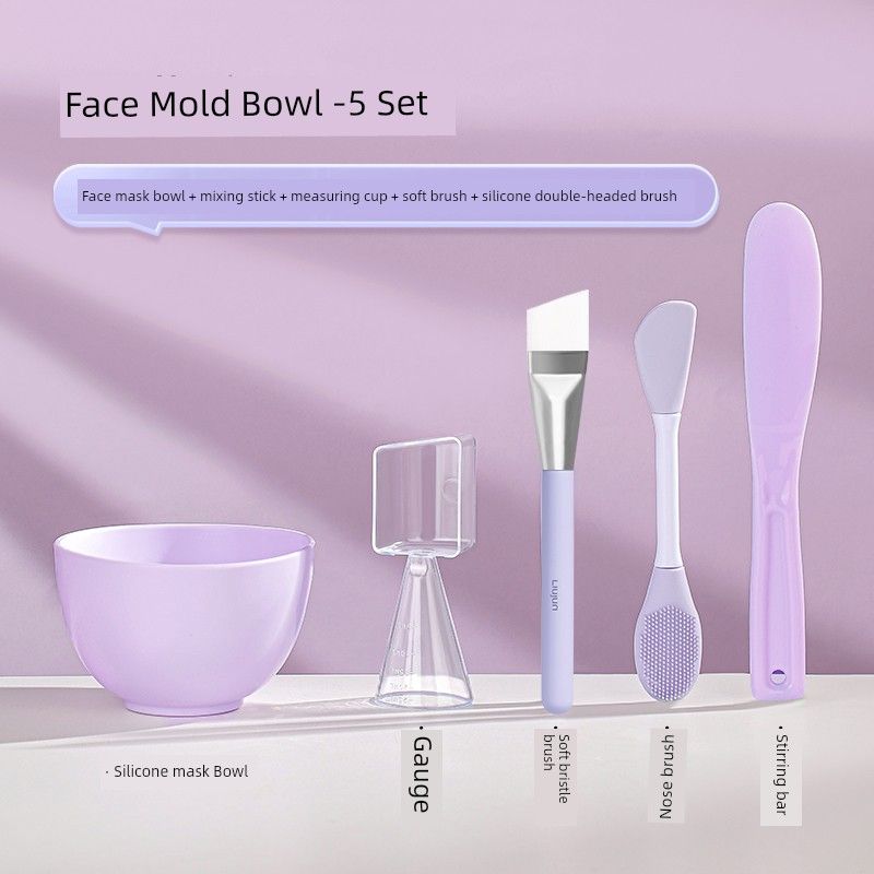 Mask Bowl and Brush Silicone Mask Bowl Mask Bowl Suit DIY Mask Brush Adjustment and Coating Tool Mask Stick Spoon 2-Piece Set 5-Piece Facial Mask Bowl Set
