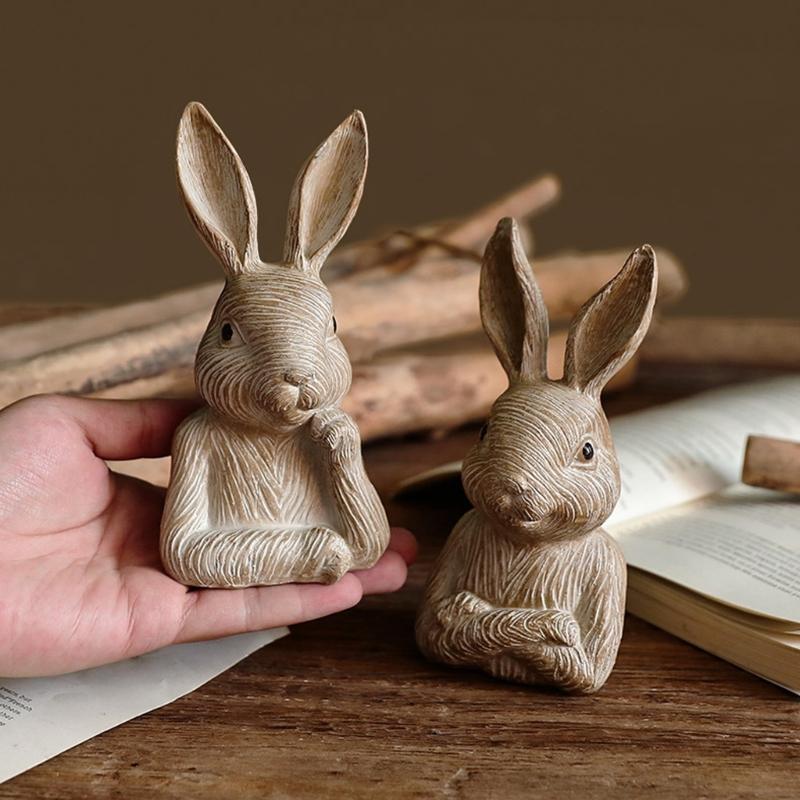 Permanent fashion Resin Rabbit Statues Set Of 2 For Porch Garden And reception Area Embellishing