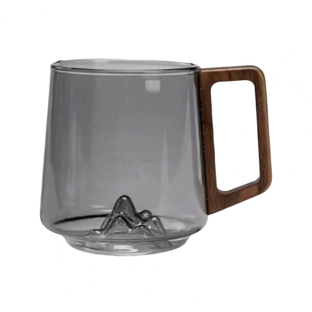 Vintage Glass Cup Ergonomic Grip Glass 450ml Vintage Glass Coffee Mug Wood Handle Heat-resistant Tea Cup Mountain Drinking Cup