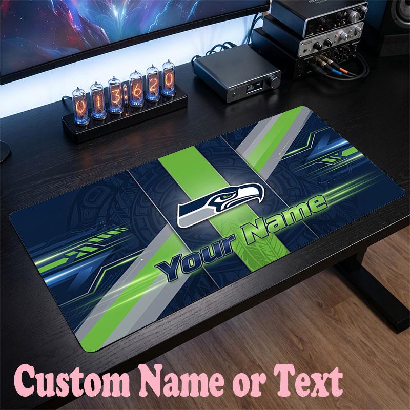 Seattle Seahawks Customized Name Text Mouse Pad, Large Desk Mouse Mat Personalized Home Office Present