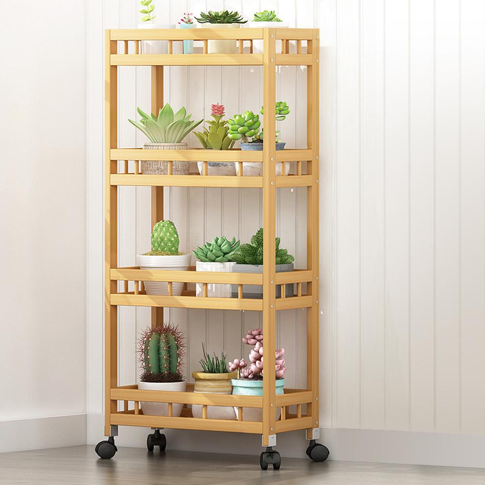 4-Tier Slim Storage Cart of High Mountain   Bamboo Kitchen   Slide-Out Mobile Storage Cart Rolling Pantry Shelf Kitchen Shelving Unit Util