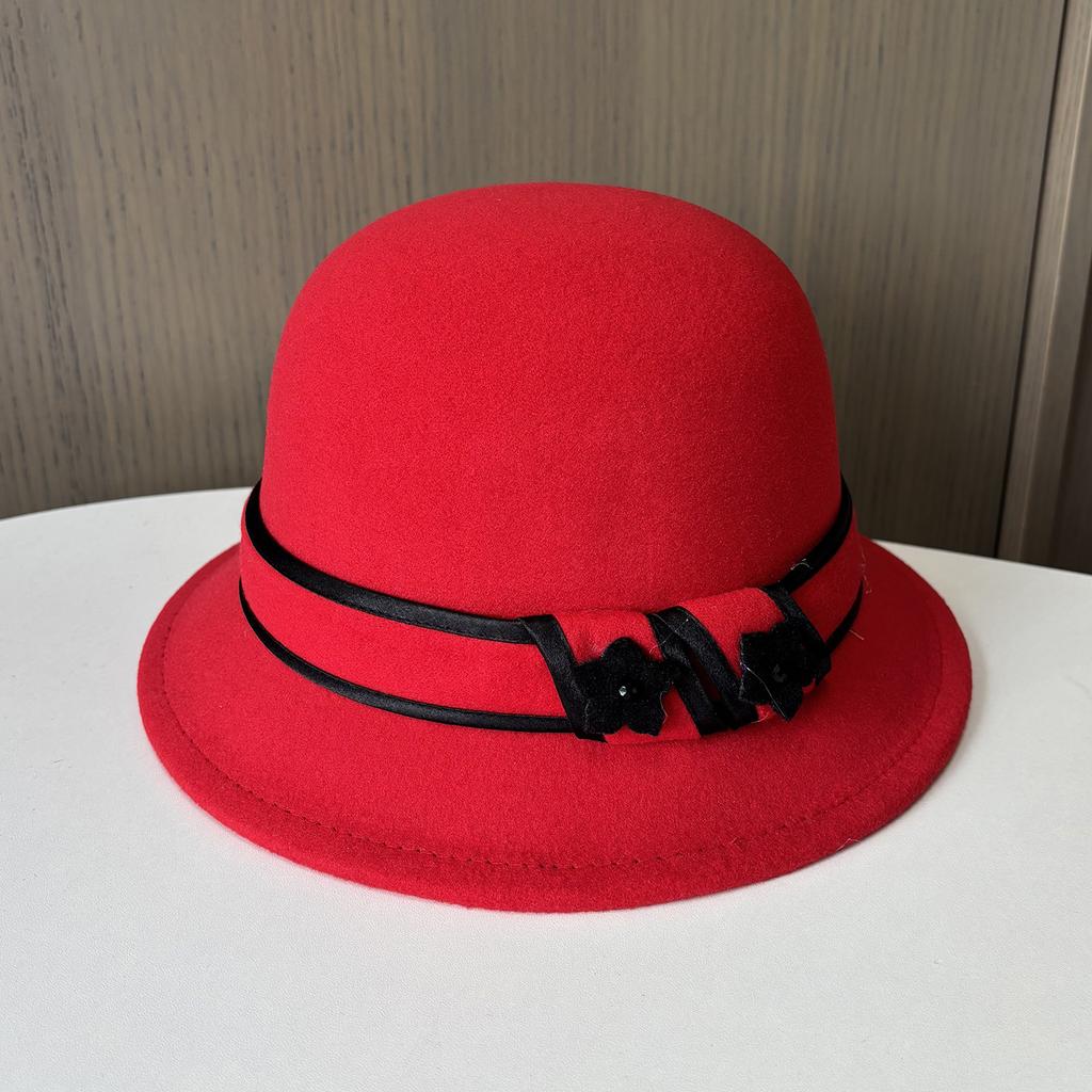 Autumn And Winter British Retro Woolen Hat Women'S Dome Small Edge Thermal Basin Hat Elegant Versatile Simple Felt Top Hat