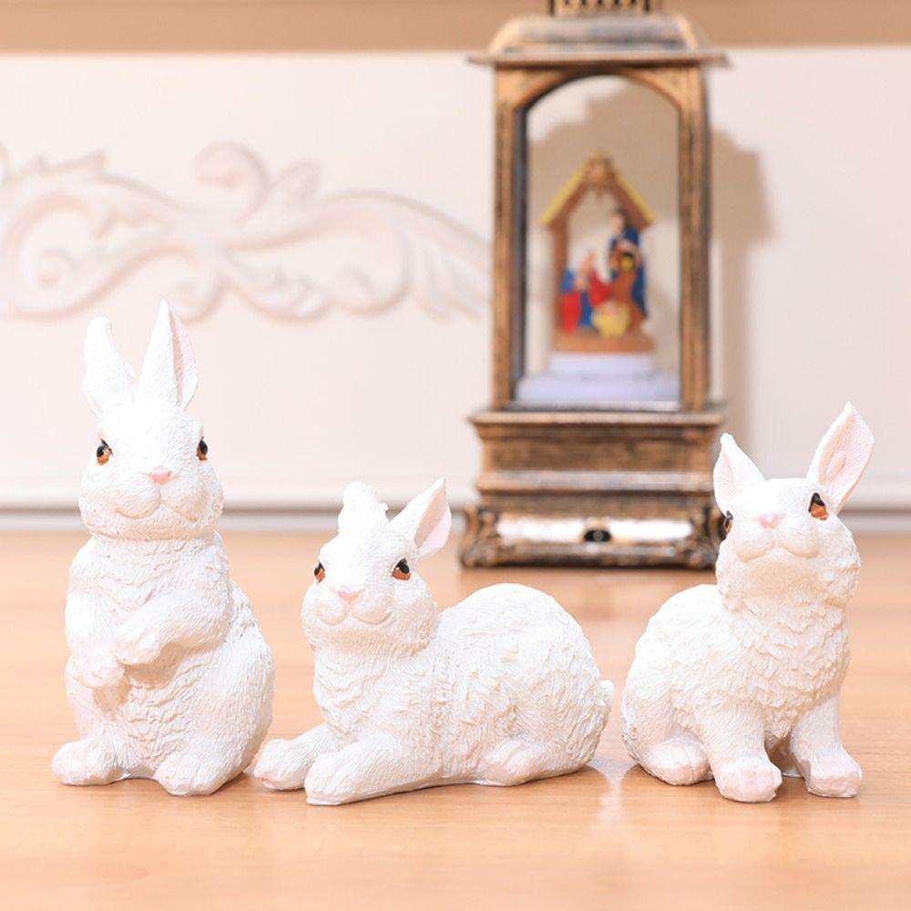

3 шт. мультяшная статуэтка кролика, милая скульптура животного, украшение для сада, модель кролика для детей 3 Pcs