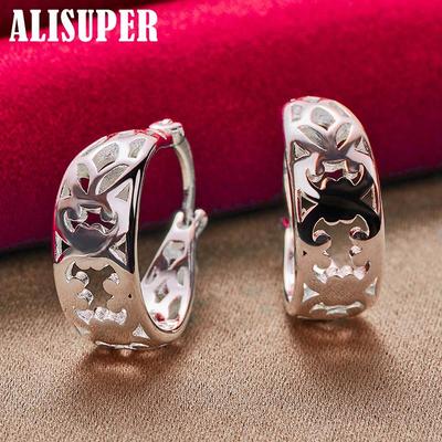 925 Sterling Silver Geometric Hollow Hoop Earring Jewelry