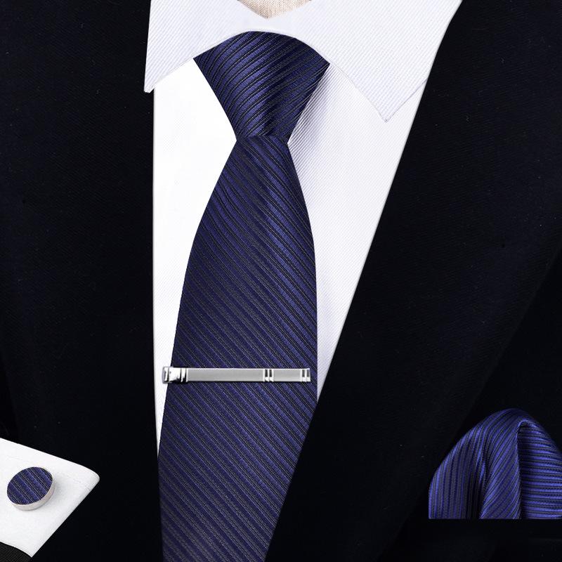 Men's Formal Tie Gift Box: Five-Piece Set with Logo, 8cm Striped Black for Weddings and Business 