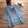 Plus Size Women Loose Shirt Half Sleeve with Lace Flower Embroidery