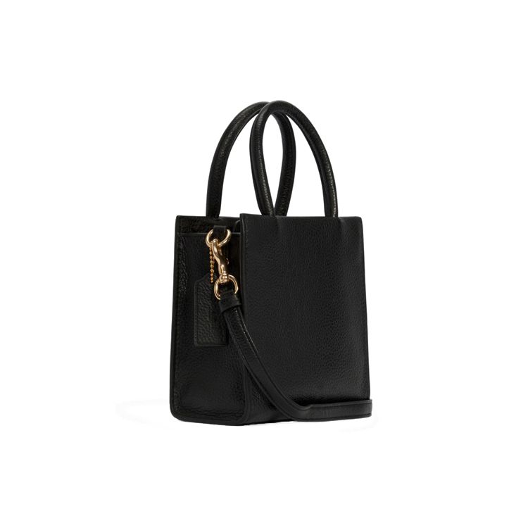 Coach Cally 17 Gold Logo Pebbled Leather Music Score Tote Bag Women Tote Black 5692-IMBLK