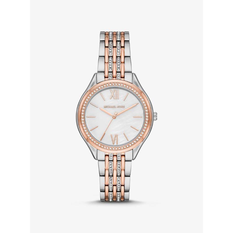 

Мини-часы Michael Kors Mindy с паве, двухцветные, MK7077 розового золота/серебряный