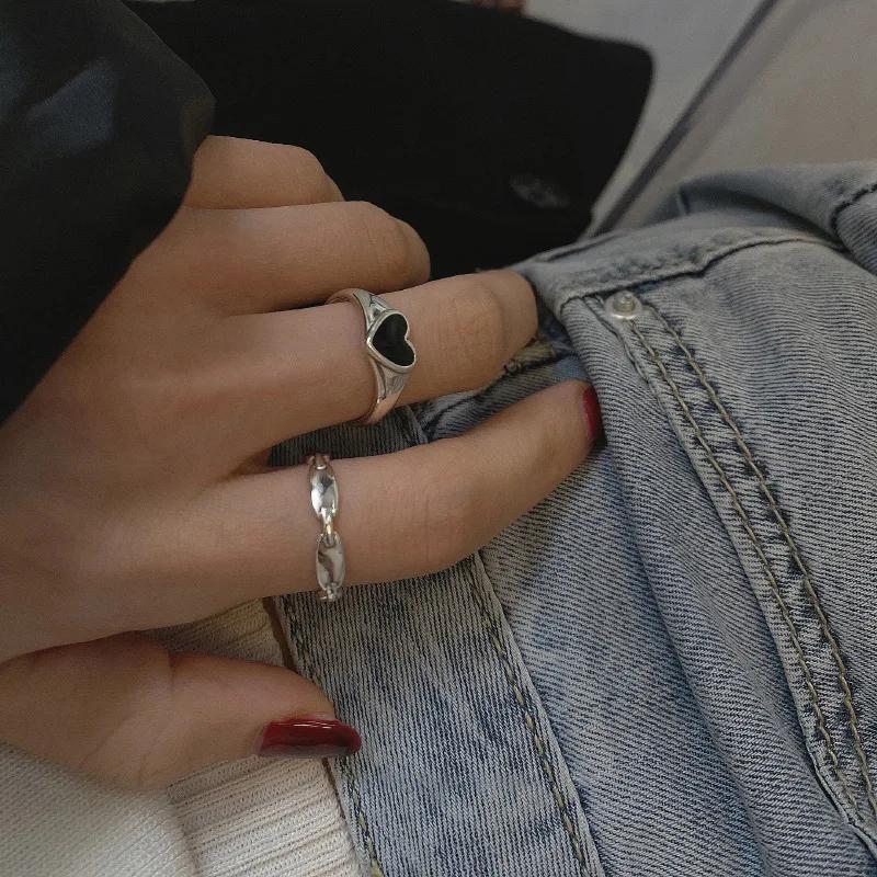VENTFILLE 925 Sterling Silver Love Chain Personality Niche Design Ins Tide High Sense Open Ring