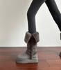 Fold two, wear thick-soled velvet long-tube snow boots, women's new winter non-slip thickened short-tube gray cotton shoes.