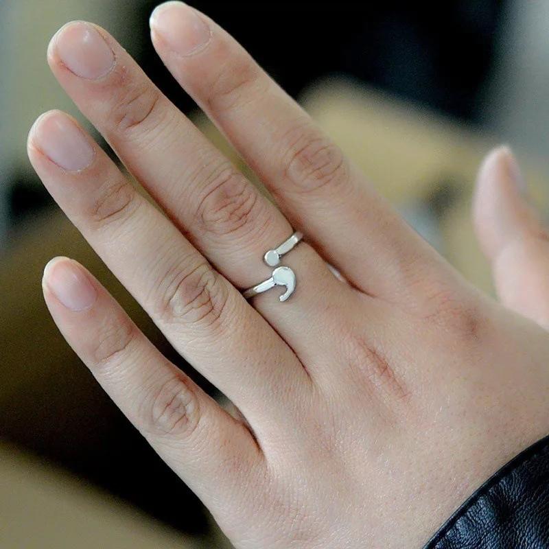 Simple Fashion Inspiration Ring Creative Semicolon Design Women Men Wave Ring Inspirational Jewelry Graduate Valentine'S Gift