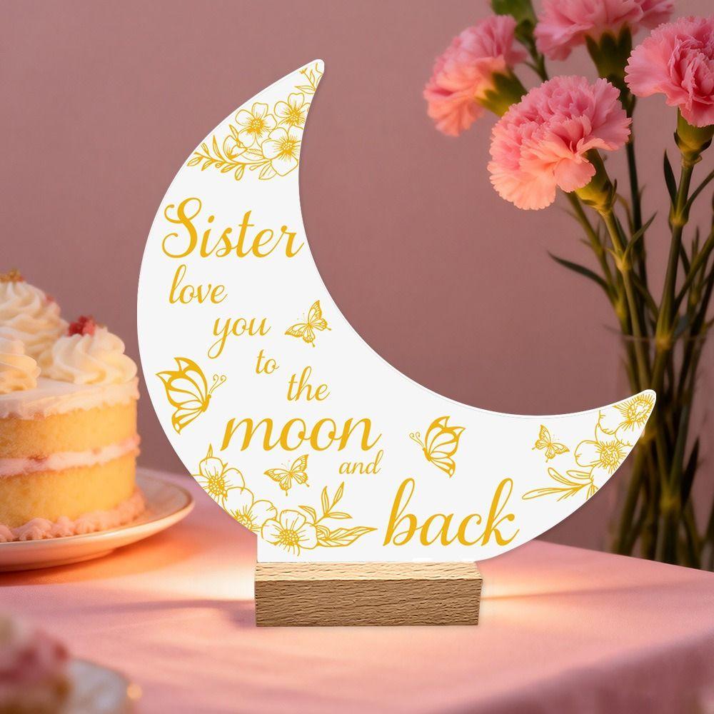 with Wood Base 3D Moon Decorative Ornaments Mother's Day Decorative Figurine  Home Decoration