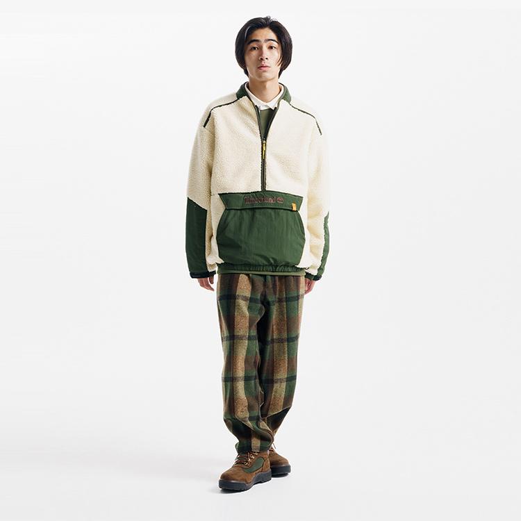 Timberland Outdoor Remix Special Series Color Block Stand Collar Warm Half-Zip Casual Fleece Jacket Unisex Jackets Smoky-White A5URK-V04