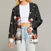 Women's Fashion Long Sleeve Christmas Print V-Neck Button Loose Cardigan Top