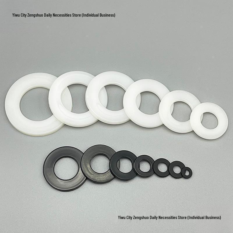 PA66 Nylon Wear-Resistant Flat Insulation Washer, Black & White, Round, Sizes M2-M24
