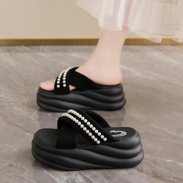 Fashion Shoes Slippers Soft String Bead Platform Increased Internal Slides Slipers Women Comfort Summer 2025 Shoes Ladies' Slippers Incr