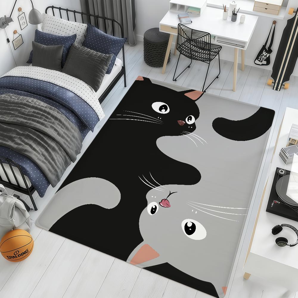 Black and White Cats Fun Cute Cool Hogar Bedside Rug Kitchen Bath Floor Mat Hallway Balcony Carpet Entrance Doormat Decor Home