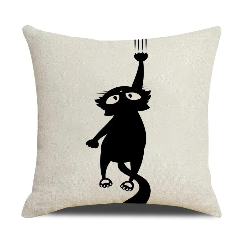 Funny Cats Printed Cushion Cover 45x45cm Linen Pillow Case Farmhouse Home Office Decor Throw Pillowcase Pillow Cover for Pillows