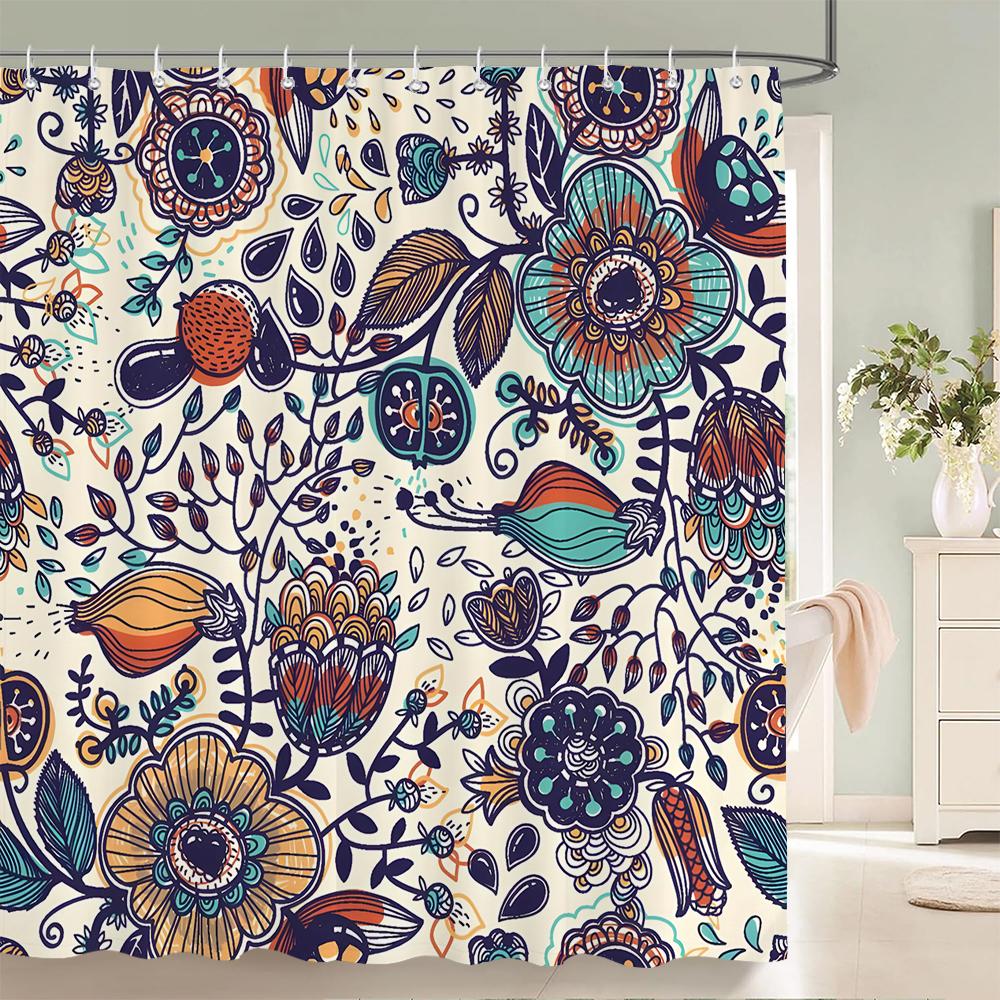 Flowers Bathroom Curtain With Hooks 3d Shower Curtains  Waterproof Print 180x240cm Polyester Cloth Bath Home Decoration Screen