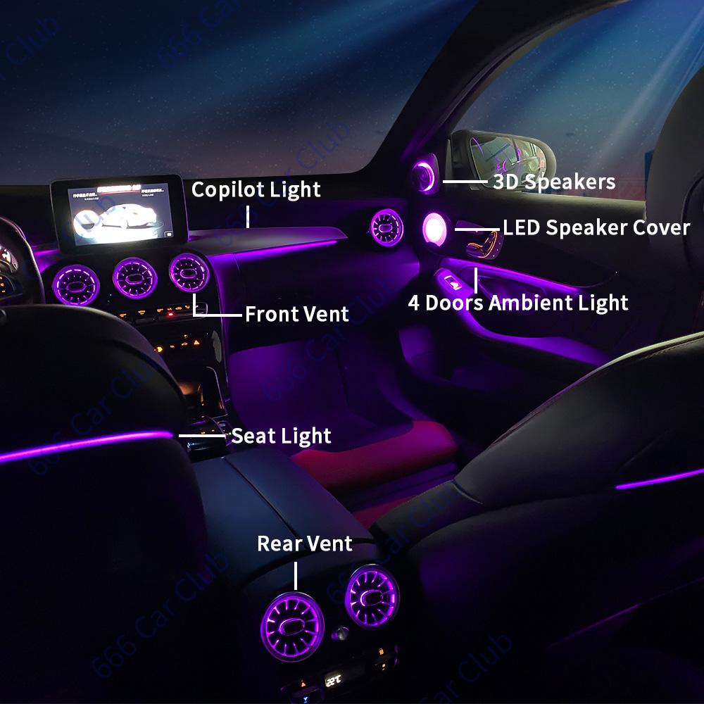 3/12/64 Colour Car LED Ambient Light For Mercedes-Benz C GLC Class Coupe W205 C43 C63 X253 LED Air Vent Speaker Decorative Lamp FS1
