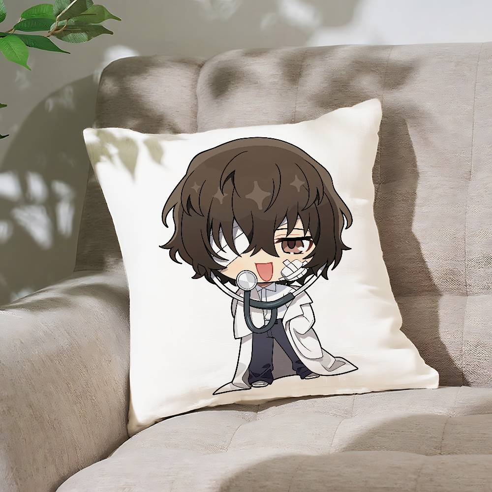 Anime B-Bungo S-Stray Dogs Chibi Pillow Case Cushion Cover Cute Throw Pillow Case For Car Sofa Pillowcase Polyester With Zipper