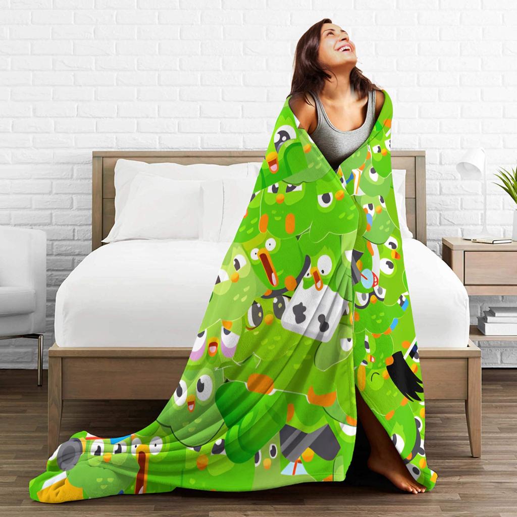 Soft Warm Blanket Picnic Cartoon Spirit Duolingos Throw Blanket Flannel Bedspread For Living Room Print Sofa Bed Cover
