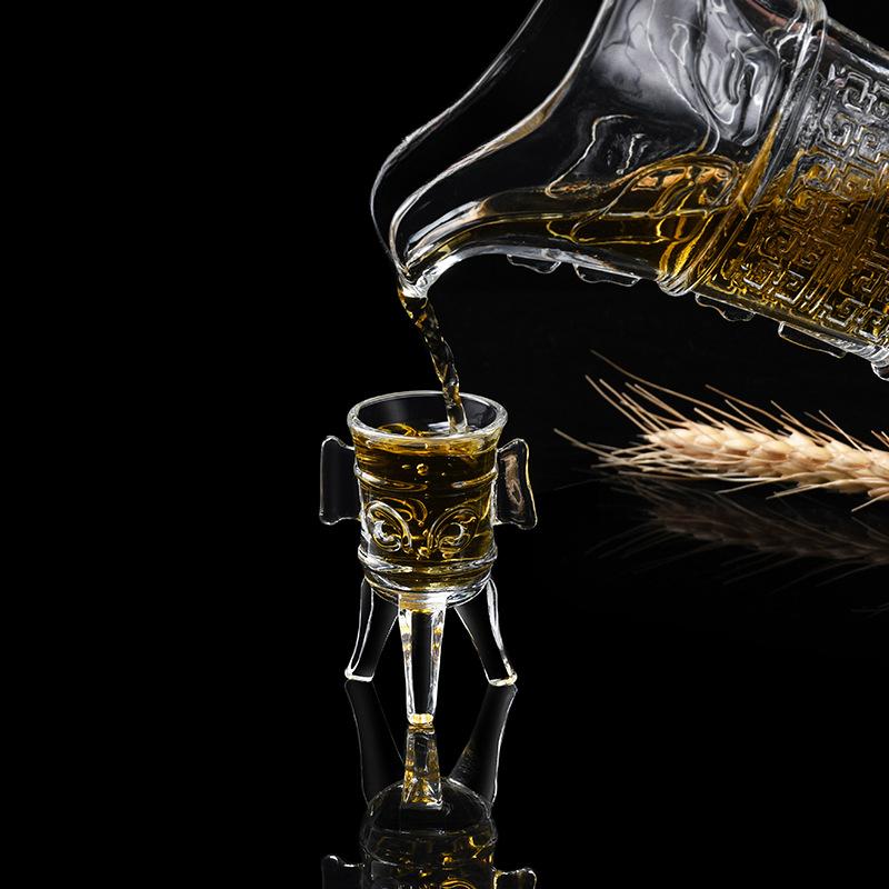 10ml-100ml Duke Pot Antique Imperial Glass Small Cup Household Creative 3- Foot Cup Chinese Korean Style Cup Tiny Wine Cup Set