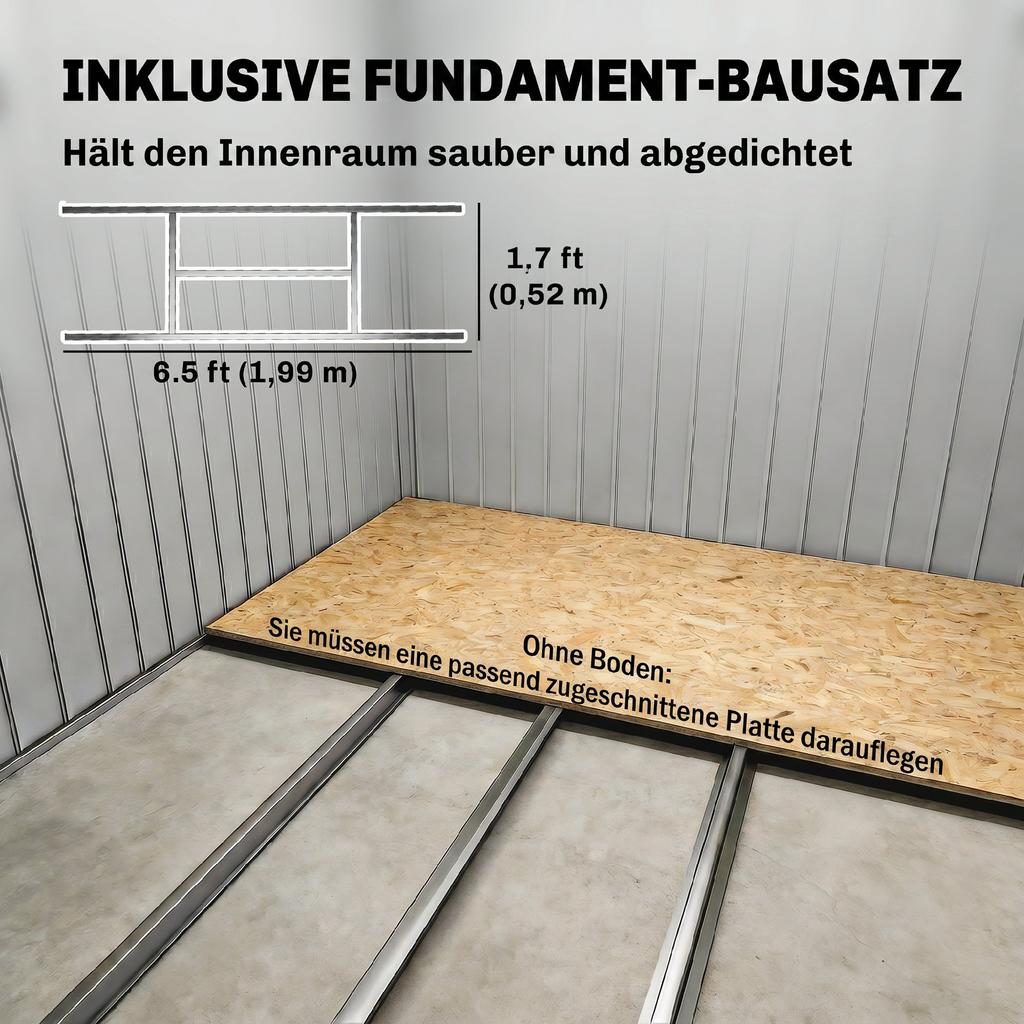 7 x 4 ft Gegalvaniseerd Stalen Tuinhuisje, met Fundament Kit - Donkergrijs
