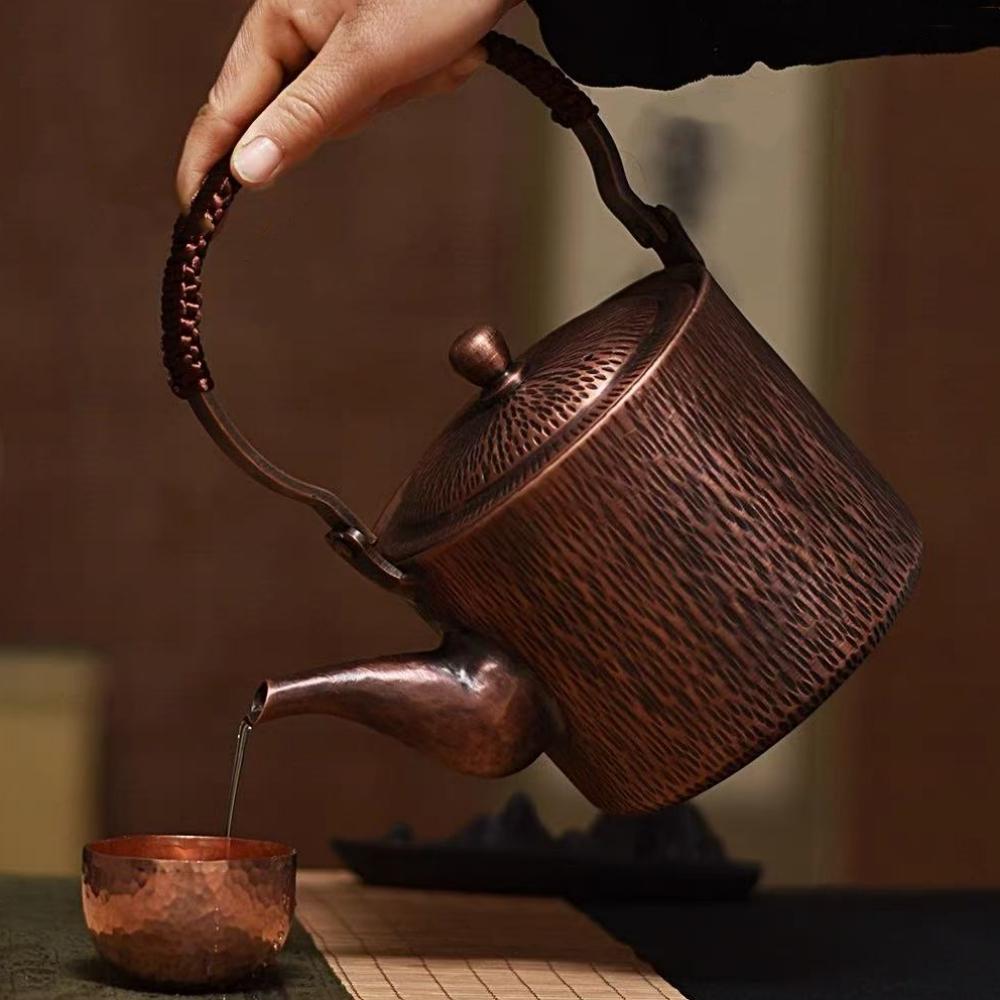 Handcrafted Boiling Kettle Copper Handheld Retro 1 L Water Kettle Thickened Handle Home Use Water Offering Kettle Butter Tea Pot