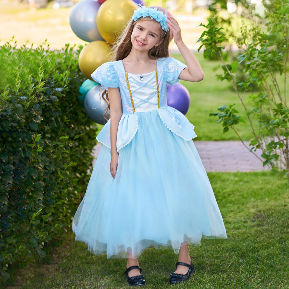 Princess Dress Girls Cosplay Dress Mesh Fluffy Dress Sophia Long Hair Children's Dress