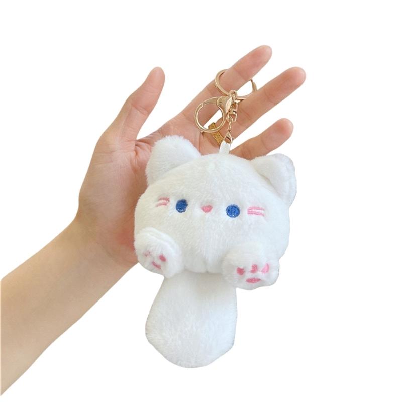 Cute Plush Cats Keychain Creative Animal Pendant Detachable Pendant Car Key Chain Backpack Pendant with Metal Keyring