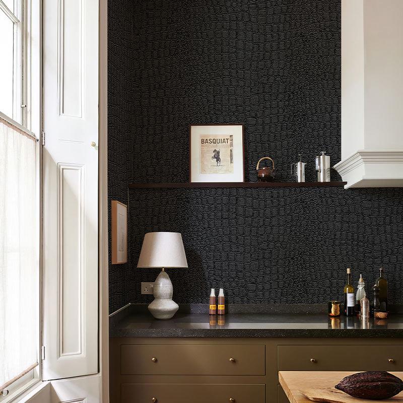 Self-Adhesive Black Crocodile Texture Wallpaper - Waterproof Decorative Wall Sticker