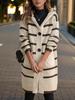 Cardigan Tricot rayé pour femme Automne/Hiver 2024 - Manteau pull à capuche mi-long