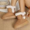 Bowtie Faux Suede Ankle Boots Women Warm Fur Thicken Plush Cotton Padded Snow Boots Thick Sole Chunky Platform Casual Shoes