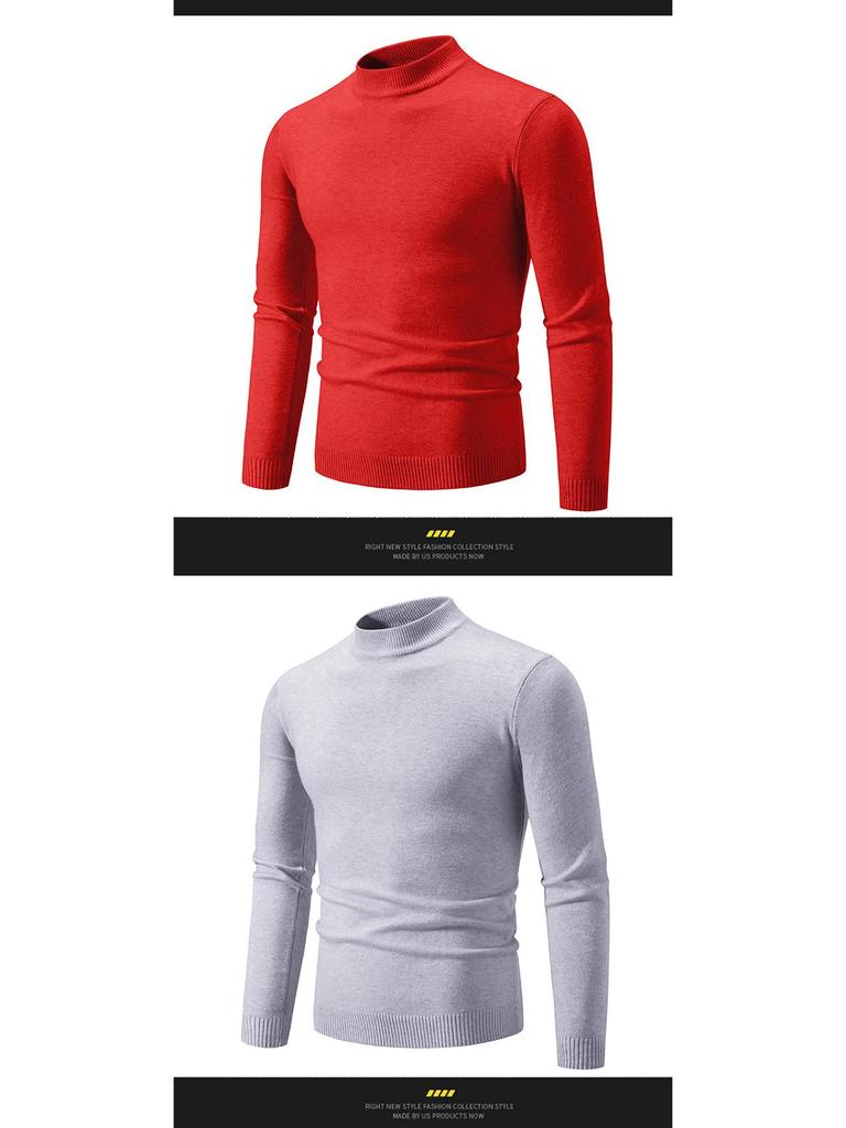 Men's Retro Half-High Neck Slim-Fit Knit Sweater - Versatile Base or Outer Layer, Casual and Lightweight